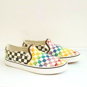 Vans Rainbow Checkerboard Shoes 7.5 Slip On Canvas Skate Board Shoes